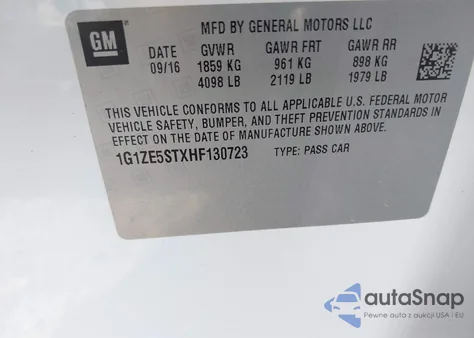 2017 Chevrolet Malibu 1Lt z USA, uszkodzony, nr VIN 1G1ZE5STXHF130723